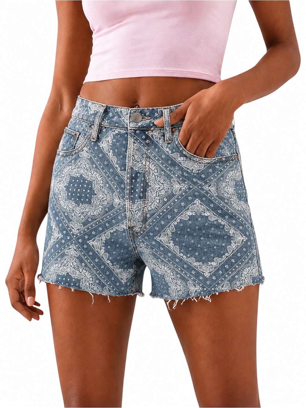 VIGOSS Bandana Print High Waist Jean Shorts US 25